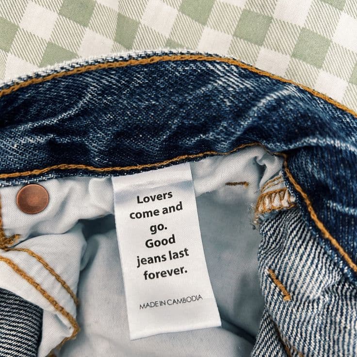 Printed label inside denim jeans