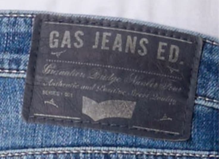 Woven label on a jeans waistband